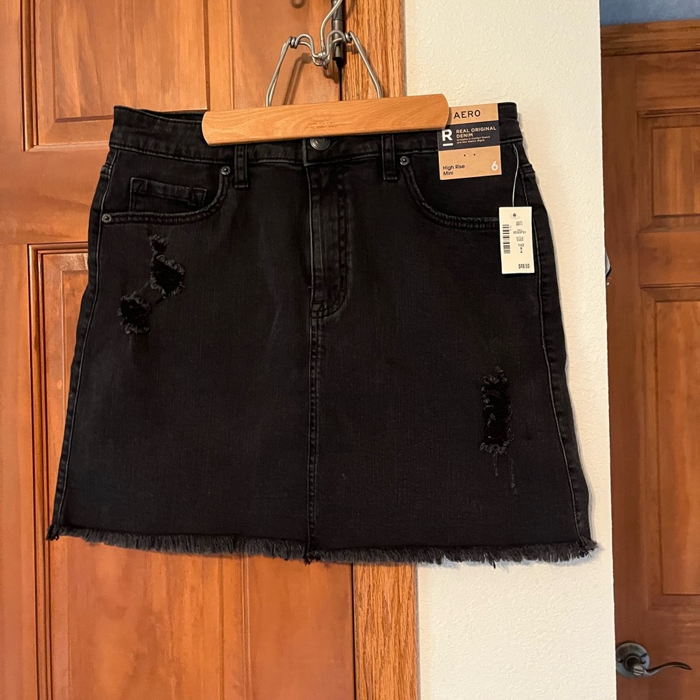 Distressed Black Mini Skirt